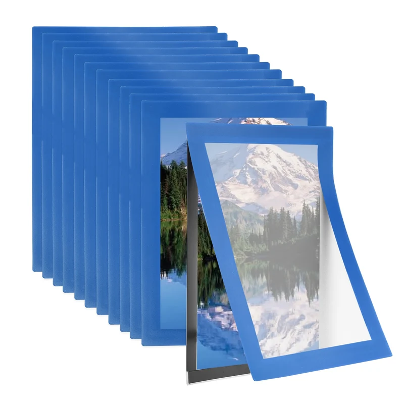 12Pcs 4 x 6 Inch Magnetic Sign Holder Self-Adhesive Border Wall Mount Sky Blue