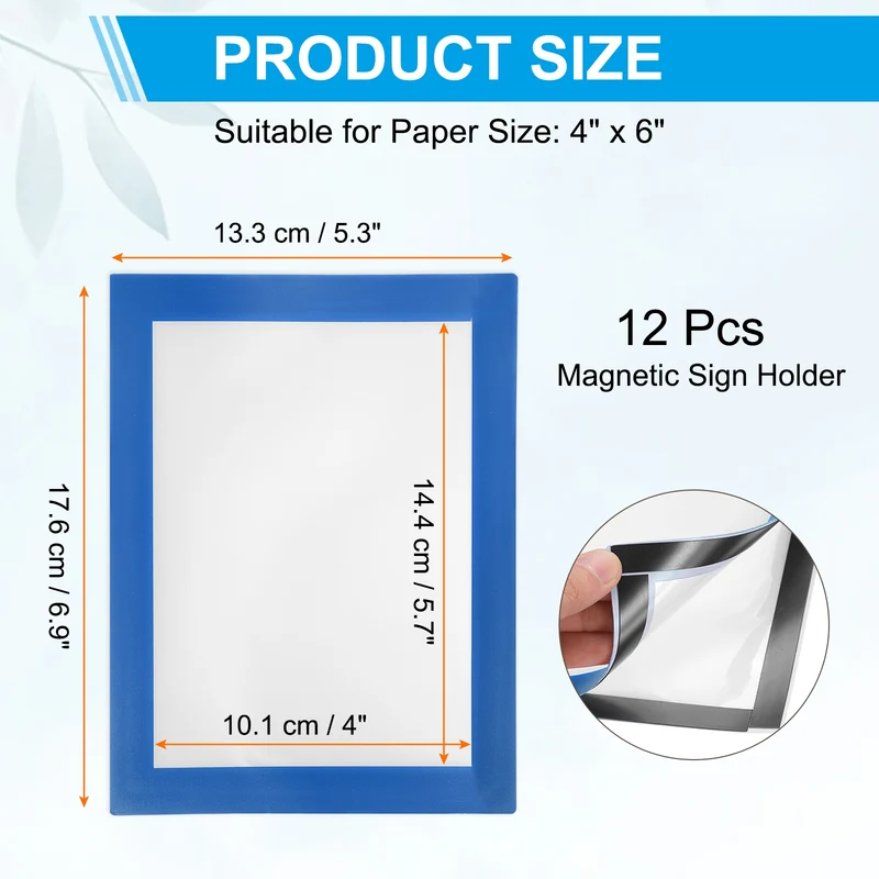 12Pcs 4 x 6 Inch Magnetic Sign Holder Self-Adhesive Border Wall Mount Sky Blue