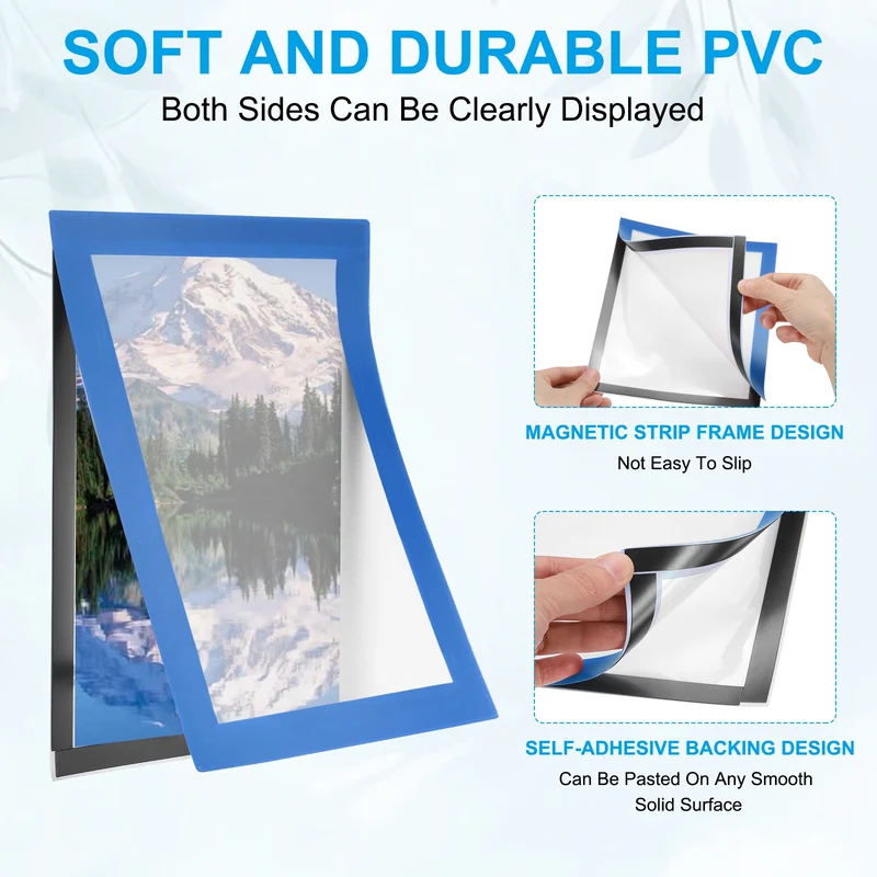 12Pcs 4 x 6 Inch Magnetic Sign Holder Self-Adhesive Border Wall Mount Sky Blue