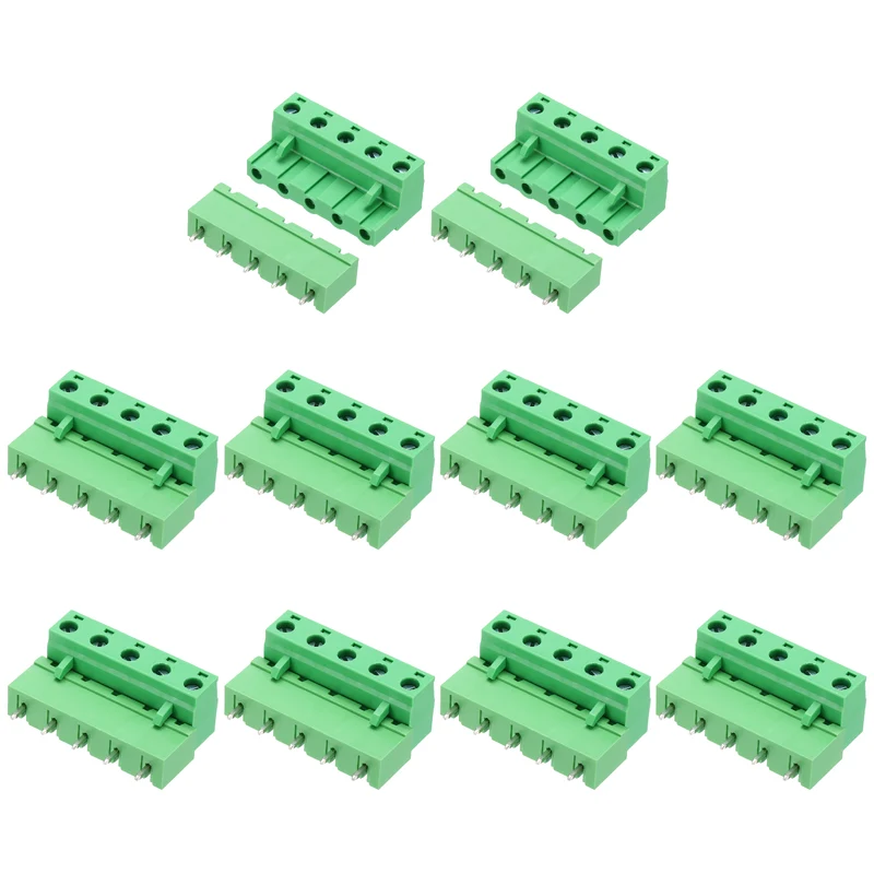 10Sets 5Pin 7.62mm Pitch Screw Terminal Block Connector, Closed‑end Straight Pin