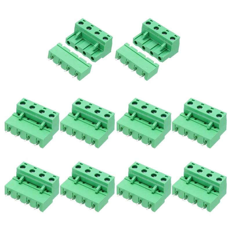 10Sets 4Pin 7.62mm Pitch Screw Terminal Block Connector, Closed‑end Straight Pin