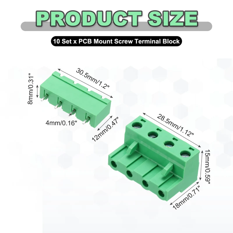 10Sets 4Pin 7.62mm Pitch Screw Terminal Block Connector, Closed‑end Straight Pin