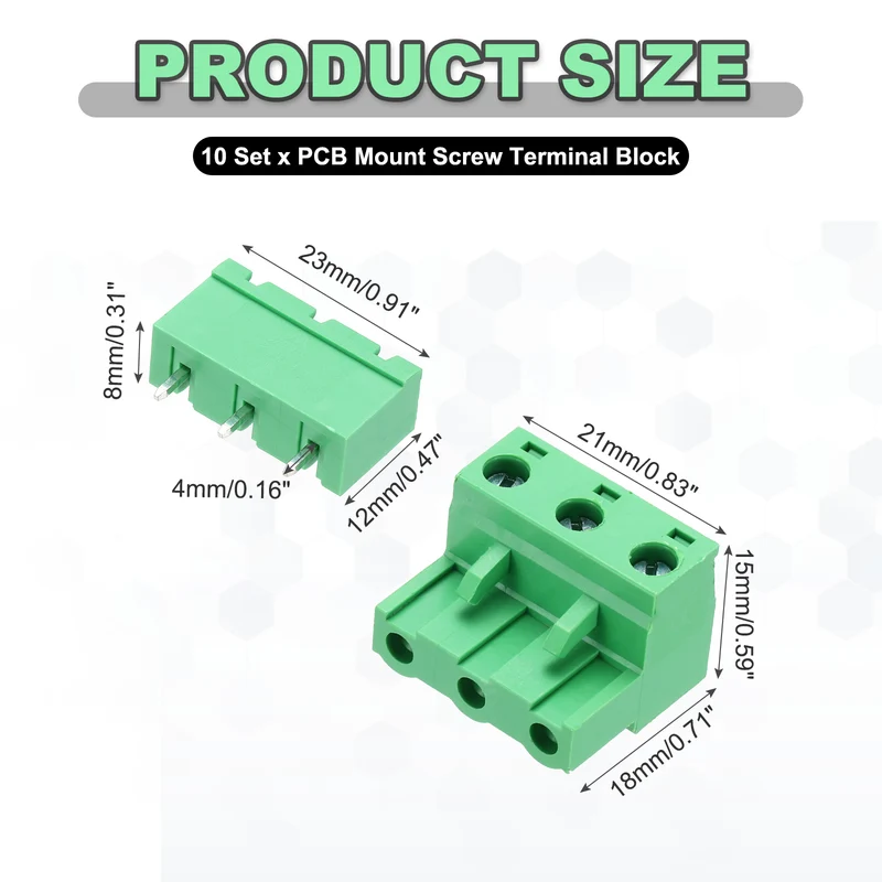 10Sets 3Pin 7.62mm Pitch Screw Terminal Block Connector, Closed‑end Straight Pin