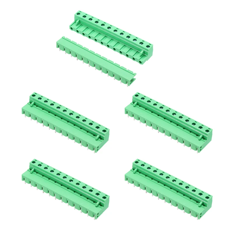 5Sets 12Pin 7.62mm Pitch Screw Terminal Block Connector, Open‑end Bent Pin
