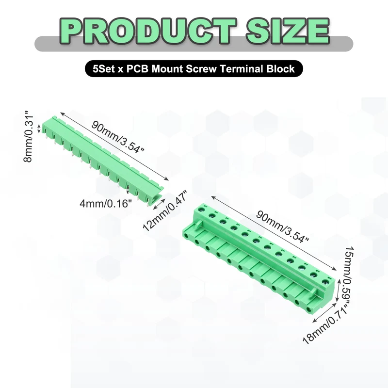5Sets 12Pin 7.62mm Pitch Screw Terminal Block Connector, Open‑end Bent Pin
