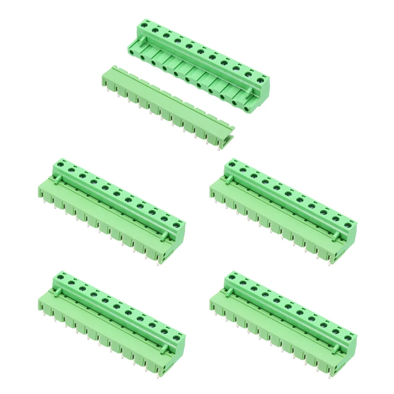 5Sets 11Pin 7.62mm Pitch Screw Terminal Block Connector, Open‑end Bent Pin