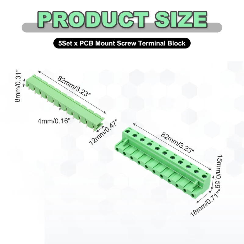 5Sets 11Pin 7.62mm Pitch Screw Terminal Block Connector, Open‑end Bent Pin