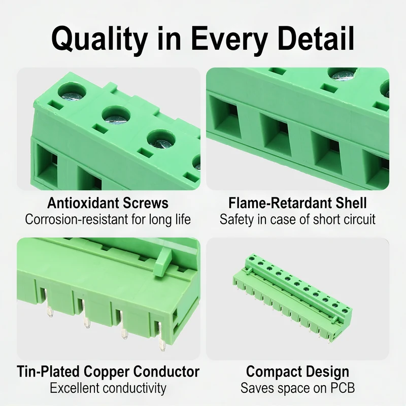 5Sets 11Pin 7.62mm Pitch Screw Terminal Block Connector, Open‑end Bent Pin