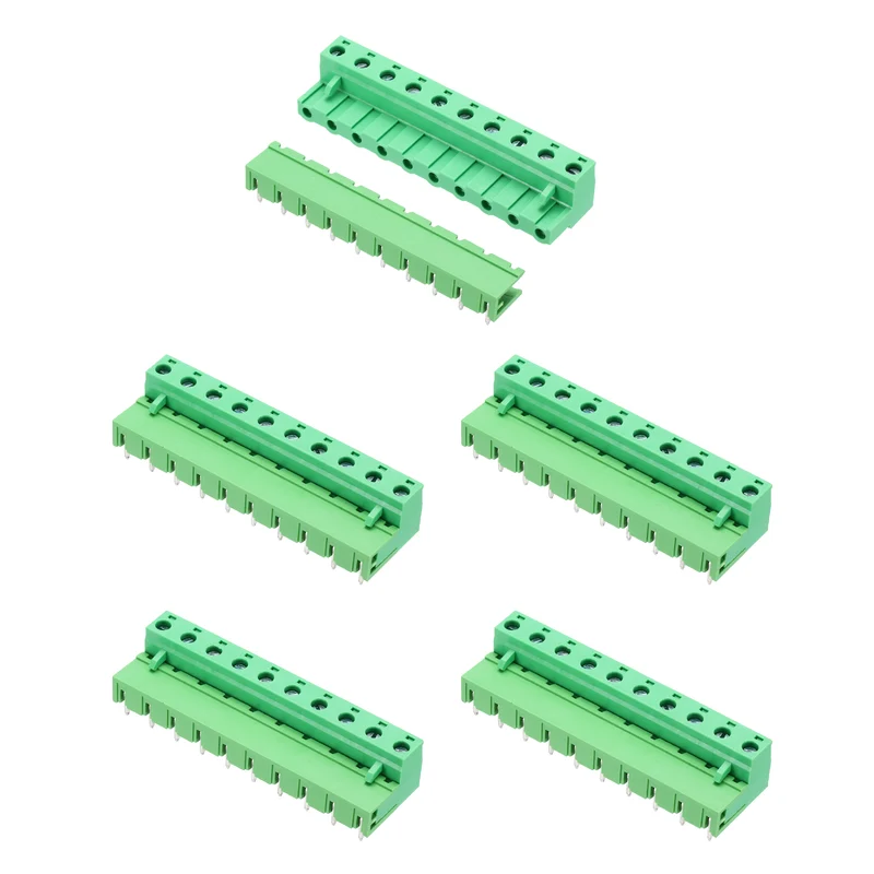 5Sets 10Pin 7.62mm Pitch Screw Terminal Block Connector, Open‑end Bent Pin