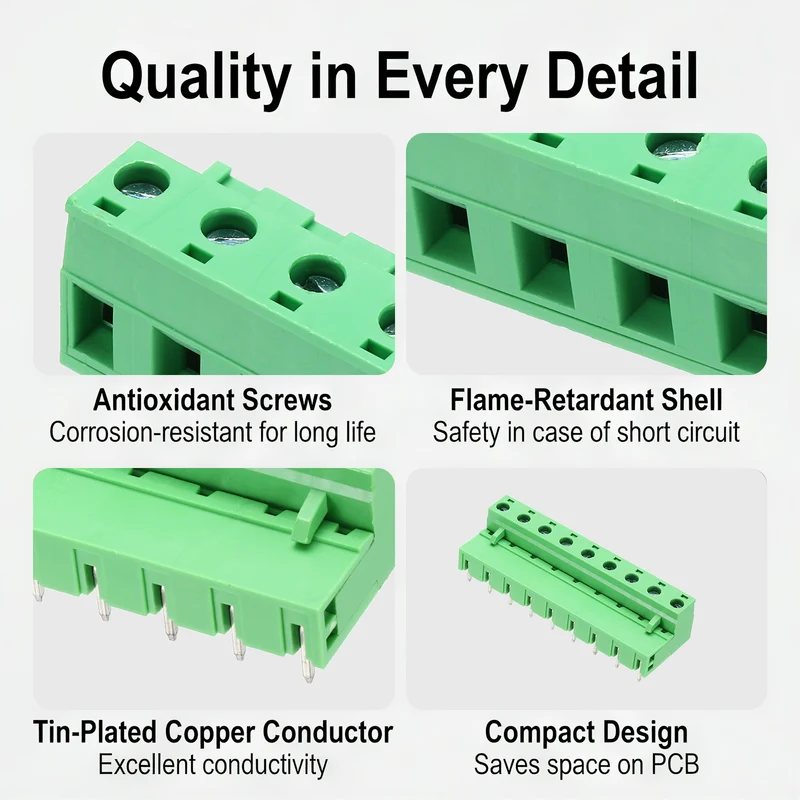 5Sets 9Pin 7.62mm Pitch Screw Terminal Block Connector, Open‑end Bent Pin