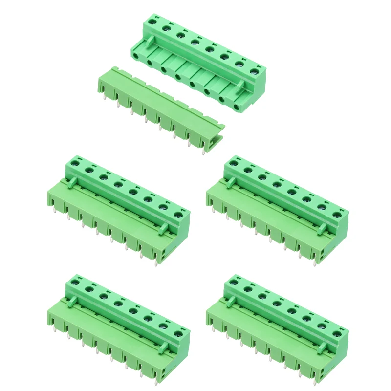 5Sets 8Pin 7.62mm Pitch Screw Terminal Block Connector, Open‑end Bent Pin