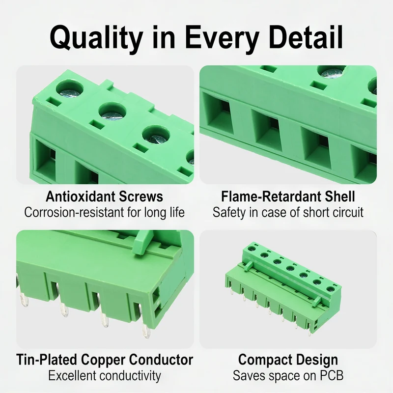 5Sets 7Pin 7.62mm Pitch Screw Terminal Block Connector, Open‑end Bent Pin