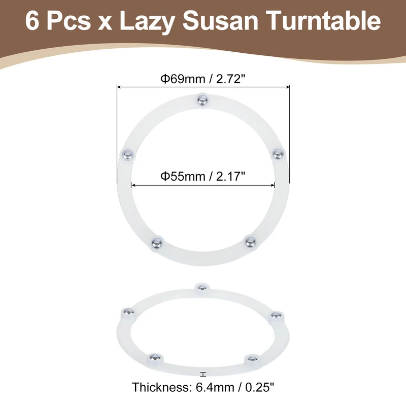 6Pcs 3.5 Inch Rotating Swivel Stand with Steel Ball Bearings, White, 5 Balls