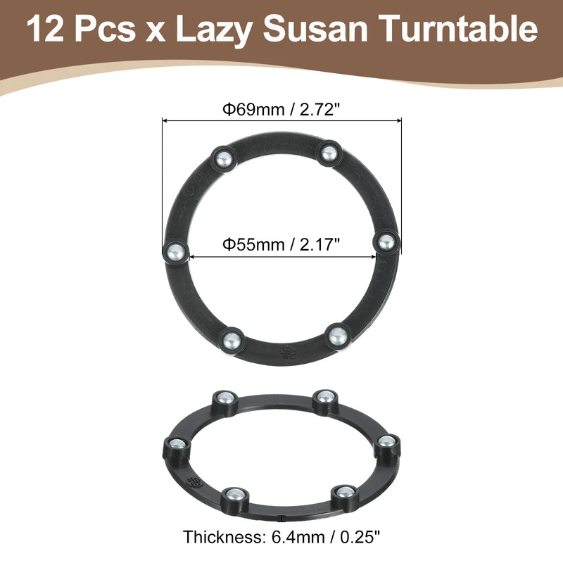 12Pcs 3 Inch Rotating Swivel Stand with Steel Ball Bearings, Black, 6 Balls