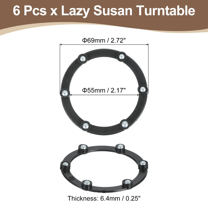 6Pcs 3 Inch Rotating Swivel Stand with Steel Ball Bearings, Black, 6 Balls