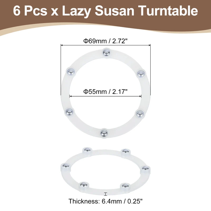 6Pcs 3 Inch Rotating Swivel Stand with Steel Ball Bearings, White, 6 Balls
