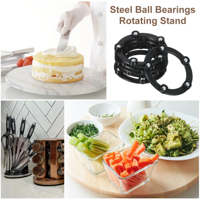 12Pcs 2 Inch Rotating Swivel Stand with Steel Ball Bearings, Lazy Susan Base Turntable Bearing Plate Round Table Swivel Base for Home Kitchen, Black, 5 Balls