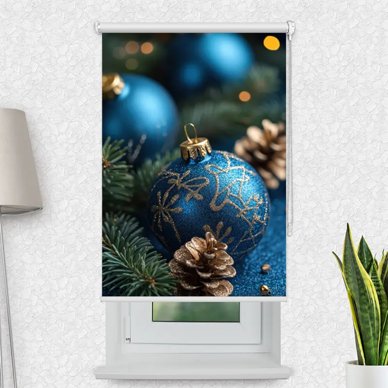 Klemmfix Rollo "Blaue Weihnachtskugeln" | Motiv-Klemmrollo