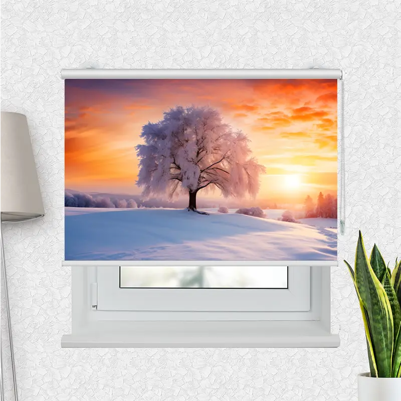 Klemmfix Rollo "Baum Mit Schnee" | Motiv-Klemmrollo