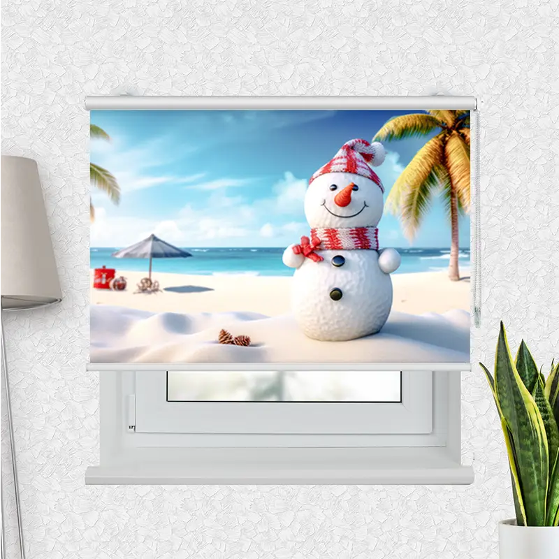Klemmfix Rollo "Schneemann Am Strand" | Motiv-Klemmrollo