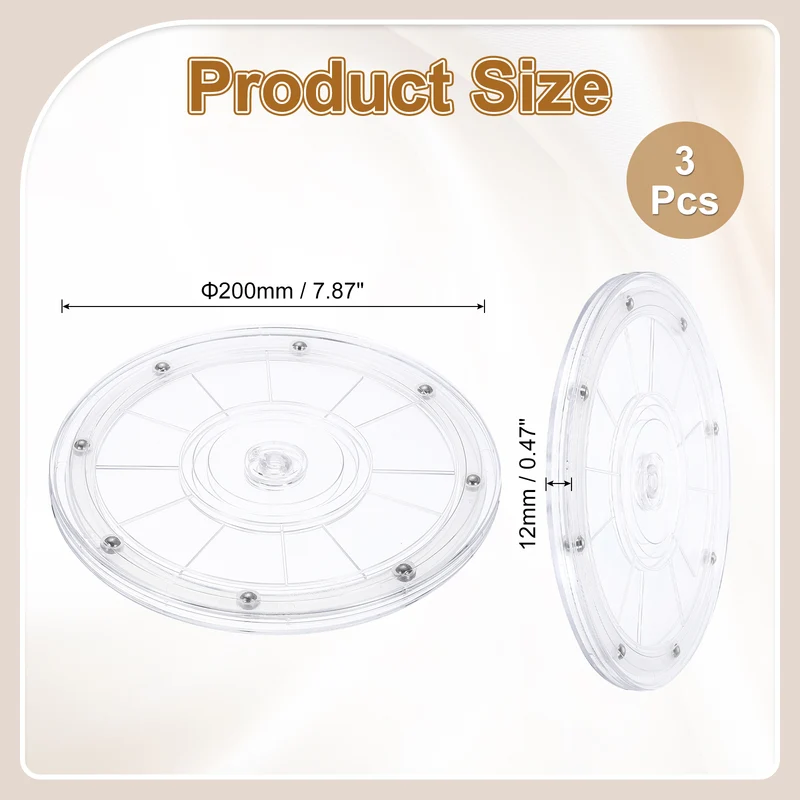3Pack Acrylic Lazy Susan Turntable, 8" Ball Bearing Rotating Tray, Clear