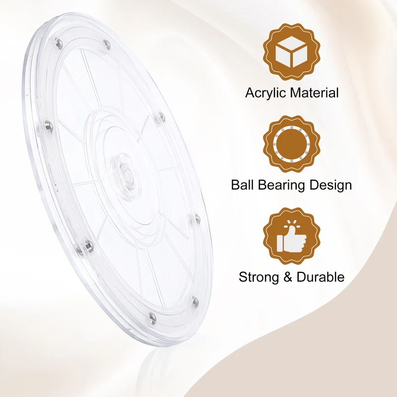 3Pack Acrylic Lazy Susan Turntable, 8" Ball Bearing Rotating Tray, Clear