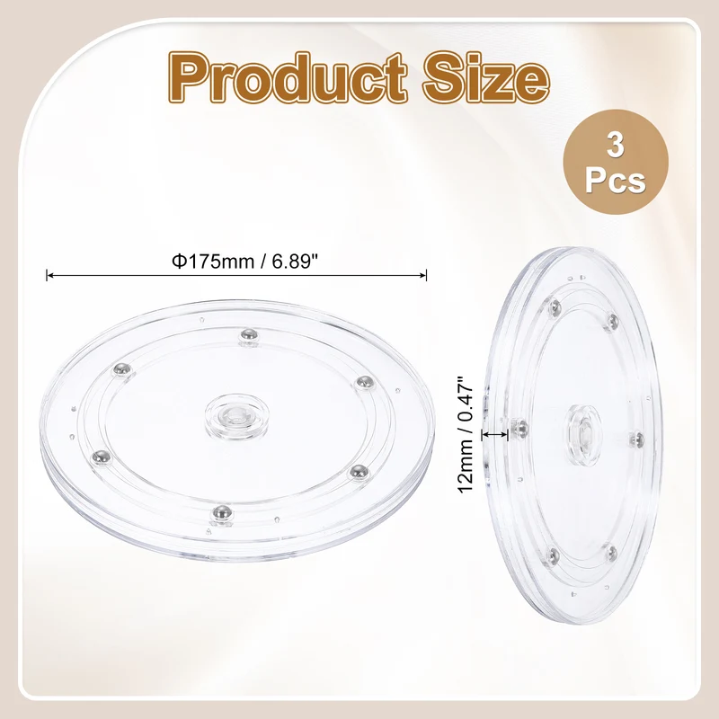 3Pack Acrylic Lazy Susan Turntable, 7" Ball Bearing Rotating Tray, Clear
