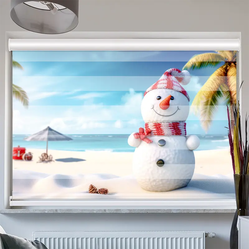 Doppelrollo mit Kassette "Schneemann Am Strand"