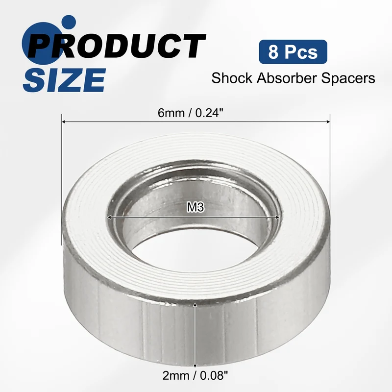 8Pcs Aluminum RC Shock Absorber Spacers, M3x6x2mm(IDxODxT) Silver