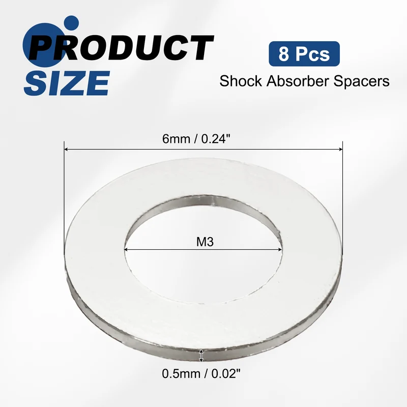 8Pcs Aluminum RC Shock Absorber Spacers, M3x6x0.5mm(IDxODxT) Silver