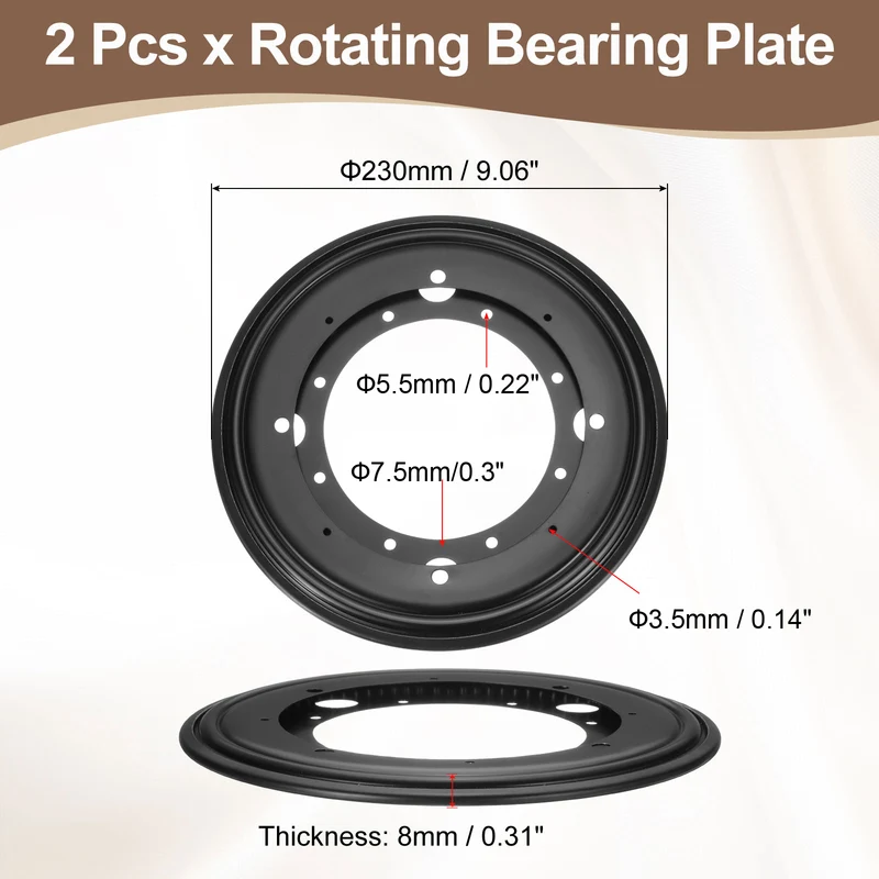 2Pcs 9 Inch Rotating Bearing Plate, Round Swivel Plate Stand, Black