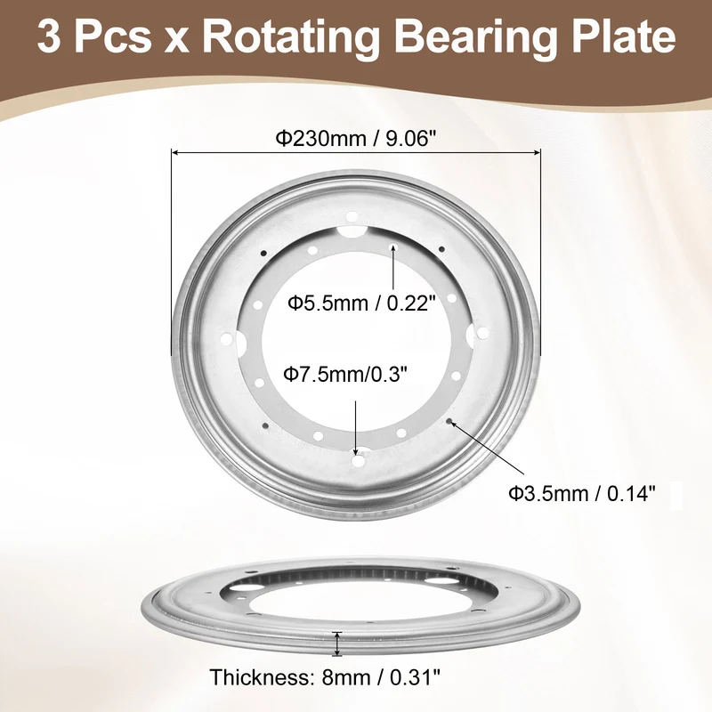 3Pcs 9 Inch Rotating Bearing Plate, Round Swivel Plate Stand, Silver