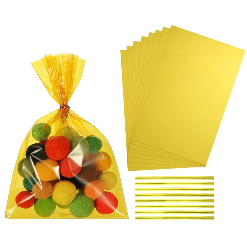 Treat Bags 50 Pcs 9x6 Inch Candy Gift Bags with Twist Ties Yellow