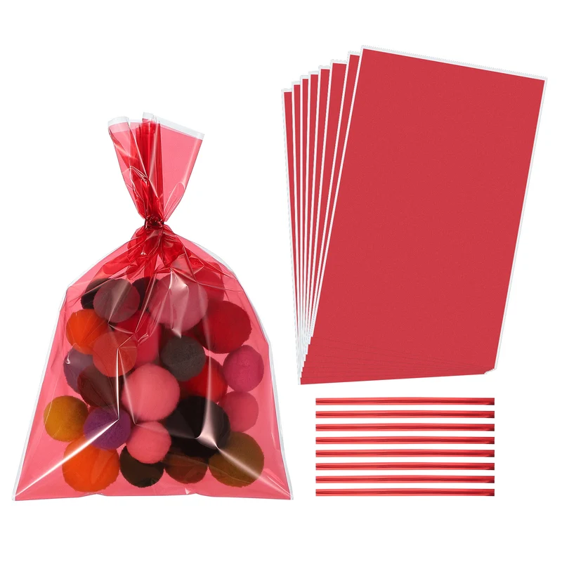 Treat Bags 50 Pcs 9x6 Inch Candy Gift Bags with Twist Ties Red