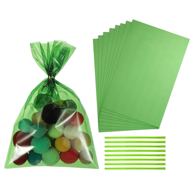Treat Bags 50 Pcs 9x6 Inch Candy Gift Bags with Twist Ties Green