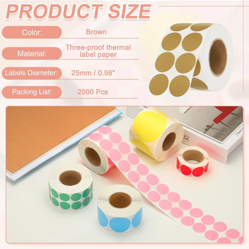2000 Pcs 1 Inch Round Thermal Labels, Brown