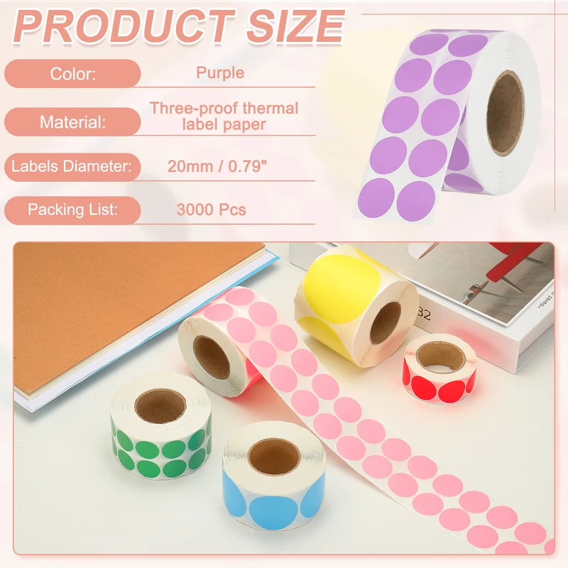 3000 Pcs 0.8 Inch Round Thermal Labels, Purple