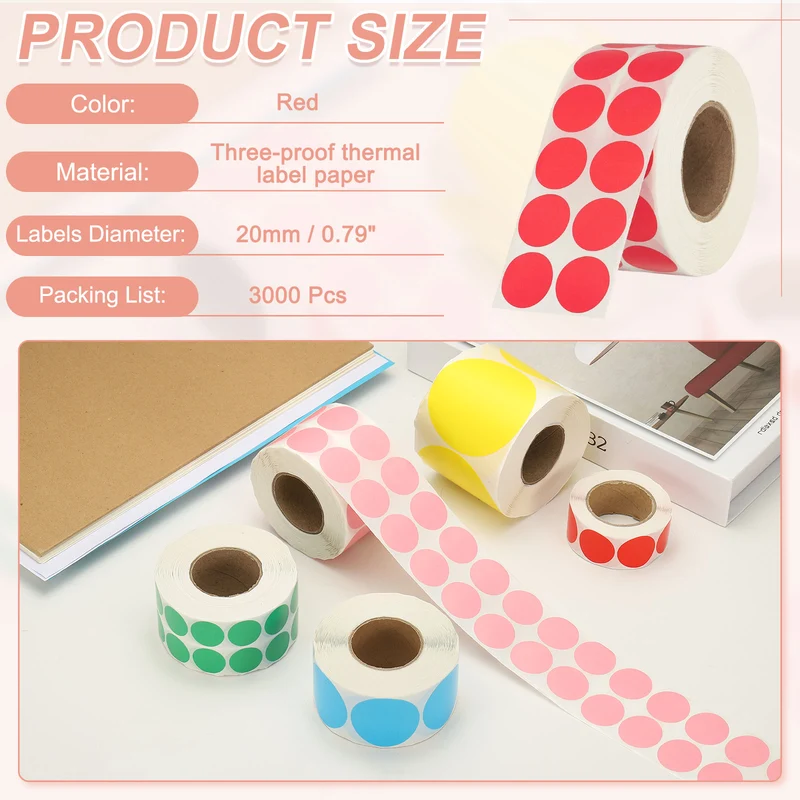 3000 Pcs 0.8 Inch Round Thermal Labels, Red
