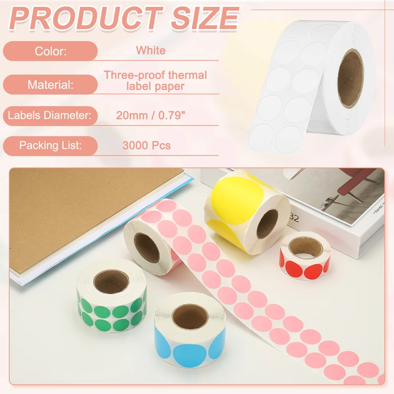 3000 Pcs 0.8 Inch Round Thermal Labels, White