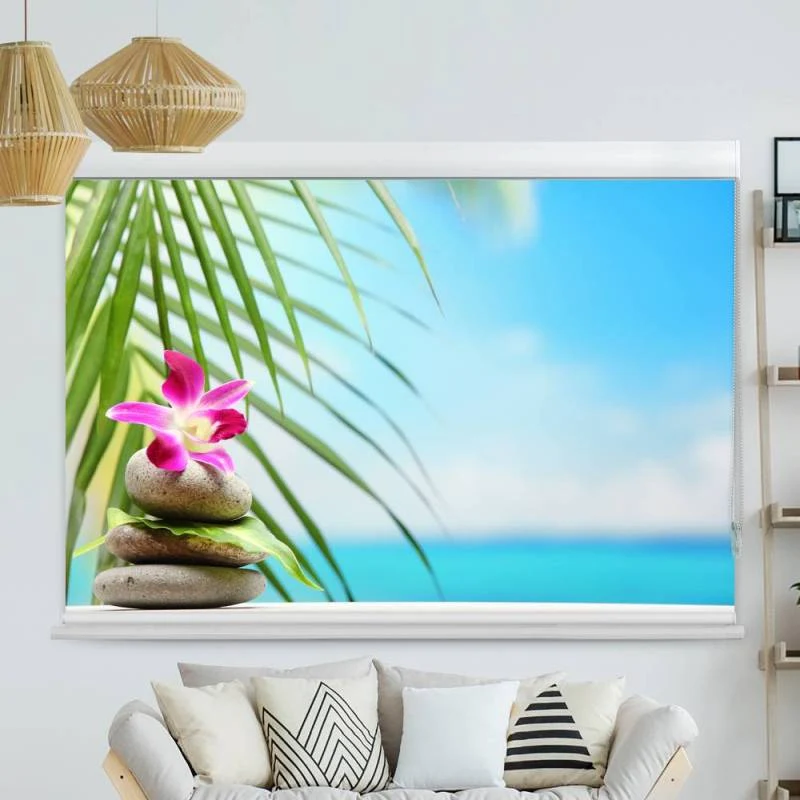 Kassettenrollo Motiv "Zen Stones Palmenblatt" | bis B 420 x H 420 cm