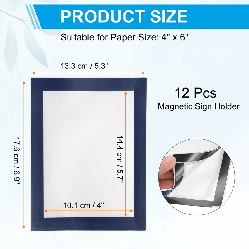 12Pcs 4 x 6 Inch Magnetic Sign Holder Self-Adhesive Border Wall Mount Dark Blue