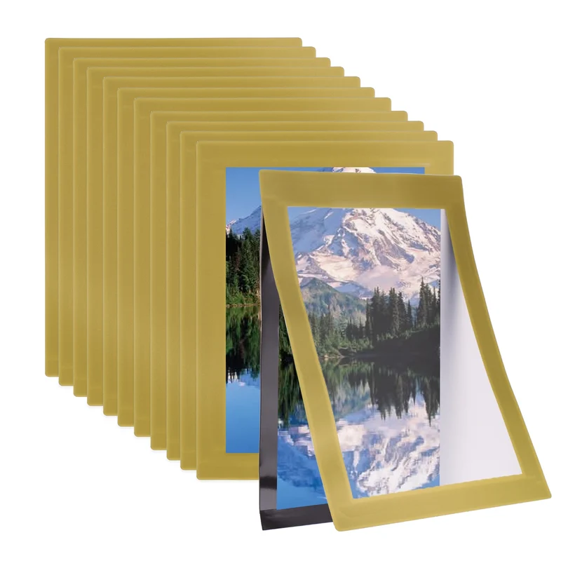 12Pcs 4 x 6 Inch Magnetic Sign Holder Self-Adhesive Border Wall Mount Gold
