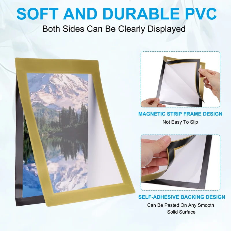 12Pcs 4 x 6 Inch Magnetic Sign Holder Self-Adhesive Border Wall Mount Gold