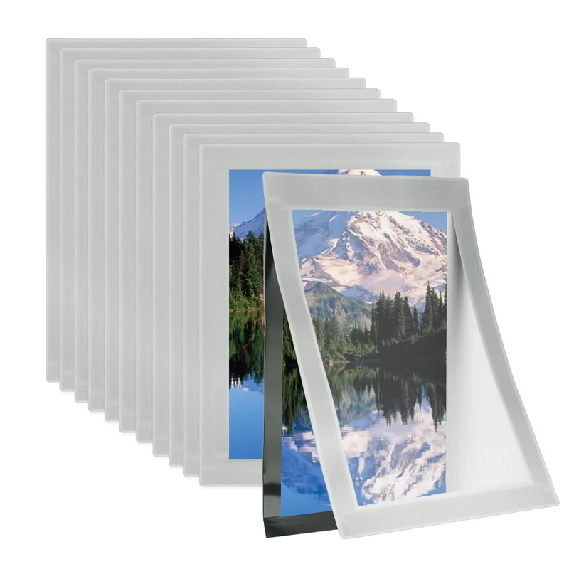 12Pcs 4 x 6 Inch Magnetic Sign Holder Self-Adhesive Border Wall Mount Silver