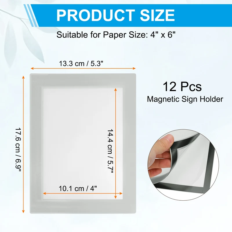 12Pcs 4 x 6 Inch Magnetic Sign Holder Self-Adhesive Border Wall Mount Silver