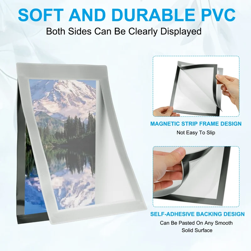 12Pcs 4 x 6 Inch Magnetic Sign Holder Self-Adhesive Border Wall Mount Silver
