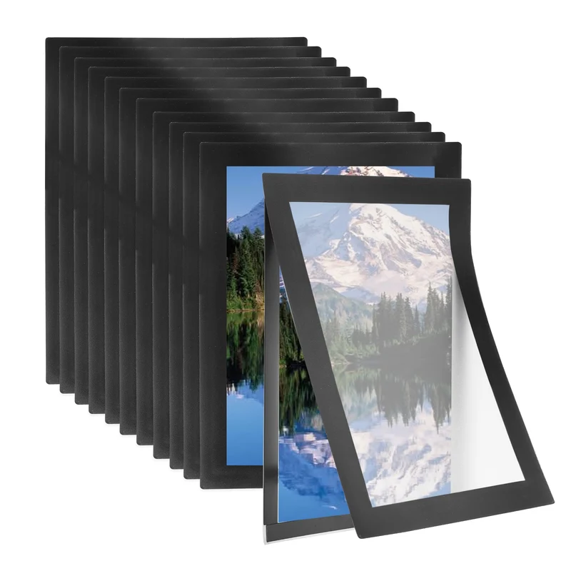 12Pcs 4 x 6 Inch Magnetic Sign Holder Self-Adhesive Border Wall Mount Black