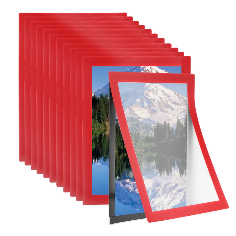 12Pcs 6 x 8 Inch Magnetic Sign Holder Self-Adhesive Border Wall Mount Red
