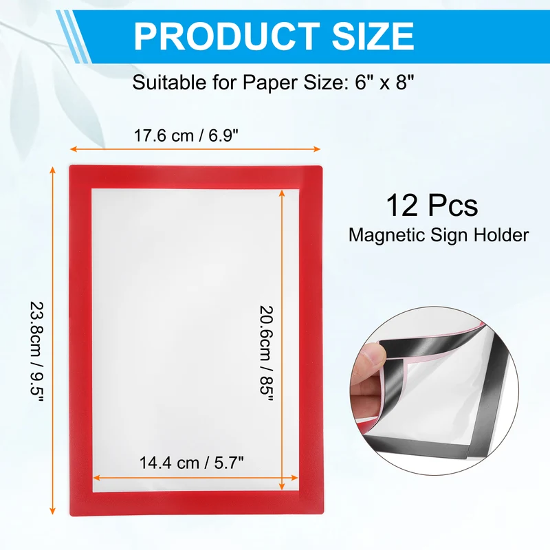 12Pcs 6 x 8 Inch Magnetic Sign Holder Self-Adhesive Border Wall Mount Red