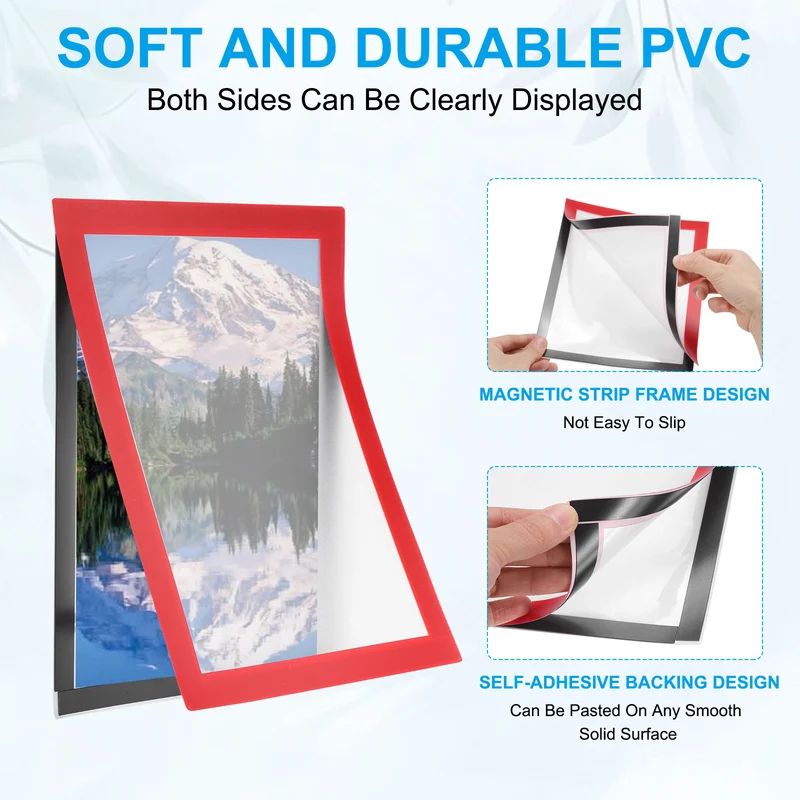 12Pcs 6 x 8 Inch Magnetic Sign Holder Self-Adhesive Border Wall Mount Red